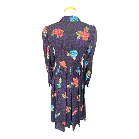 1980's DONNA MORGAN for NSP Raglan Sleeve Dress Floral Pleated Dress Size 3/4 - Picture 5 of 8